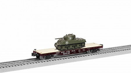 Lionel 1926721 O Scale 40' Flatcar with Sherman Tank Load - 3-Rail - Ready to Run -- Pennsylvania Railroad 925148