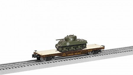 Lionel 1926741 O Scale 40' Flatcar with Sherman Tank Load - 3-Rail - Ready to Run -- Union Pacific 51125
