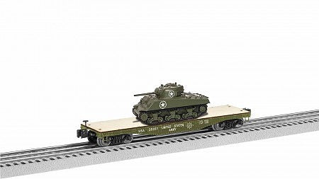 Lionel 1926751 O Scale 40' Flatcar with Sherman Tank Load - 3-Rail - Ready to Run -- US Army 35351