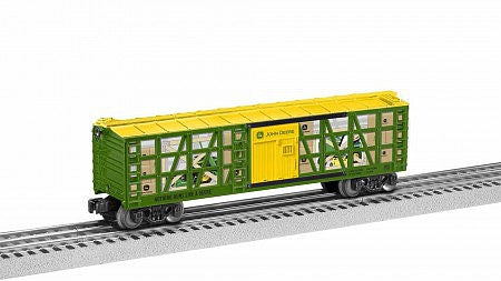 Lionel 1928340 O Stock Car - 3-Rail - Ready to Run -- John Deere Mowers (green, yellow)