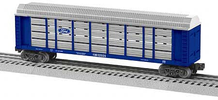 Lionel 2028060 O Scale Enclosed Auto Rack - 3-Rail - Ready to Run -- Ford (silver, blue)