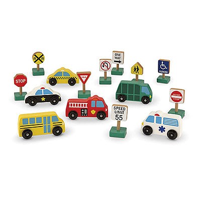 Melissa & Doug 3177 V Scale Vehicles & Traffic Signs Set -- 6 Vehicles & 9 Signs