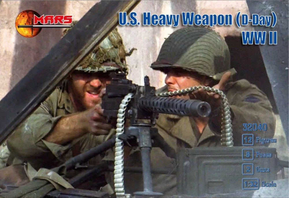 Mars Models 32040 1/32 WWII US Heavy Weapon Soldiers D-Day (12) w/Guns (2)