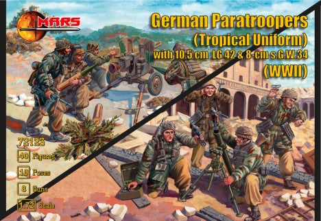 Mars Models 72123 1/72 WWII German Paratroopers Tropical Uniform (40) w/Guns (8)