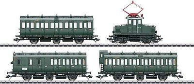 Marklin 26195 HO Scale Class E69 w/3 Compartment Cars Train-Only Set - 3/Rail w/Sound & Digital -- German Federal Railroad DB #69 02 (Era III 1952, green) w/3 Cars