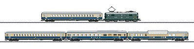 Marklin 26604 HO Scale Rheingold Express Train-Only Set - 3-Rail w/Sound & Digital -- Swiss Railways SBB Re 4/4 I Electric & 4 Cars (Era III, green Loco)