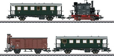Marklin 26609 HO Scale Mixed Train Steam Train-Only Set - 3-Rail - Sound and Digital -- DB Class 98.3 Glass Box 0-4-0T, 2 Coaches, Boxcar (Era III 1952)
