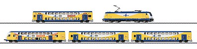 Marklin 26611 HO Scale Metronom Bi-Level Commuter Train-Only Set - 3-Rail w/Sound & Digital -- Metronom 146.2 Electric, 3 Cars & Cab Car (Era VI, yellow, blue)