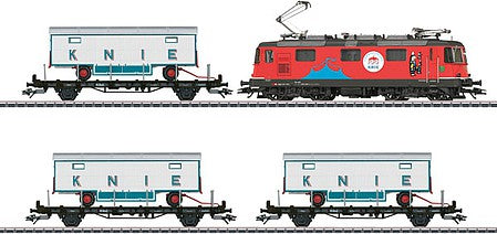 Marklin 26615 HO Scale Swiss National Circus Knie 100 Years Train-Only Set - 3-Rail - Sound and Digit -- Swiss Federal Railways SBB Re 4/4 Electric, 3 Flatcars (Era VI 2018)