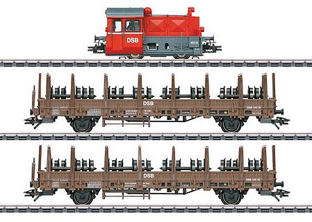 Marklin 26617 HO Scale DSB Train Set - 3-Rail - Sound and Digital -- Danish State Railways DSB DB Kof II Diesel, 2 Type Kbs 2-Axle Stake Cars wit