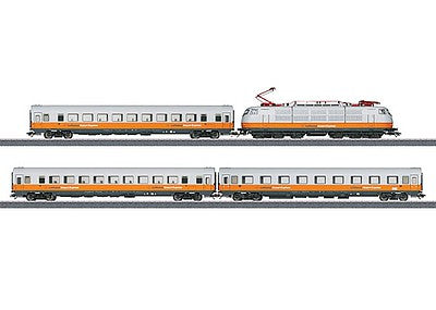 Marklin 26680 HO Scale Lufthansa Airport Express Train-Only Set - 3-Rail w/Sound & Digital -- Class 103 Electric & 3 Cars (Era V 1991, white, yellow, blue)