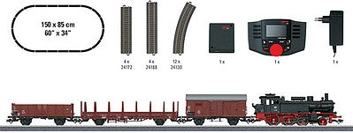 Marklin 29074 HO Scale Era III Steam Freight Train Starter Set - 3-Rail w/Digital - Start Up -- German Federal Railroad DB Class 74 2-6-0T & 3 Cars, Track & Pack