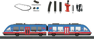 Marklin 29307 HO Scale Elevated Railroad Battery Starter Set, Plastic Track - My World -- Airport Express (blue, red)