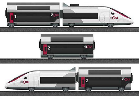 Marklin 29406 HO Scale TGV Duplex Battery-Operated Starter Set with Plastic Track - My World -- French State Railways SNCF (Era VI, black, gray, red, white)