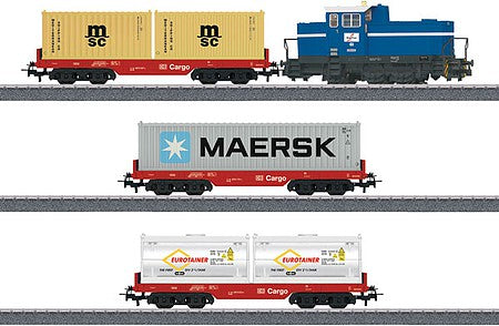 Marklin 29453 HO Scale Container Train Starter Set - 3-Rail - Sound and Digital - Start Up -- DHG 700 Diesel, 3-Cars, Container Loads, C-Track Oval with Siding, Controlle