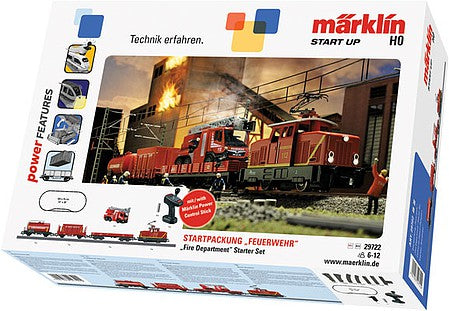 Marklin 29722 HO Scale Fire Department Starter Set - 3-Rail - Sound and Digital - Start Up -- Henschel EA 500 Electric, 3-Cars, Fire Truck Load, C-Track Oval with Siding