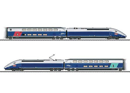 Marklin 37793 HO Scale TGV Euroduplex High-Speed Train-Only Set - 3-Rail - Sound and Digital -- French State Railways SNCF (Era VI, silver, blue, black, red)