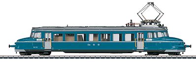 Marklin 37867 HO Scale Class RBe 2/4 Blauer Pfeil/Blue Arrow Electric Railcar Digital & Sound Equippe -- Oensingen-Balsthal-Bahn OeBB #202 (Era IV 1970s, blue, silver)