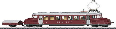 Marklin 37869 HO Scale Class RCe 2/4 Red Arrow Railcar with Ski Car - 3-Rail - Sound and Digital -- Swiss Federal Railways SBB 604 (Era III 1948, red, silver)
