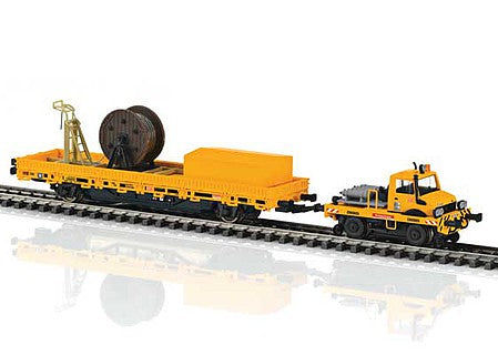 Marklin 39940 HO Scale Unimog Type 1650 Hi-Rail Truck and Catenary Line Car - 3-Rail, Sound and Dig -- German Railroad Track Laying Company DBG (Era VI 2017, yellow, black, red)