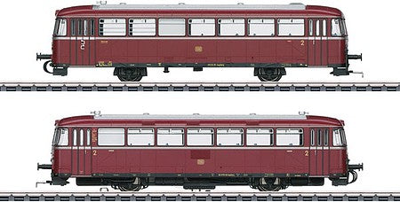 Marklin 39978 HO Scale Class VT 98.9 Railcar with VS 98 Cab Car - 3-Rail - Sound and Digital -- German Federal Railroad DB VT 98 9705, VS 98 306 (Era III 1960s, red, silver