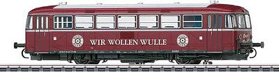 Marklin 39979 HO Scale Class VT98 Roter Flitzer - Red Speedster Rail Bus Motor Car - 3-Rail - Digital -- DNV Touristik (Era VI, red, We want Wulle Slogan)