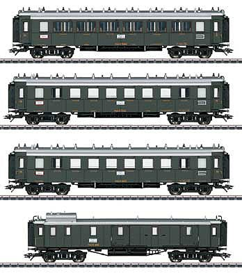 Marklin 41354 HO Scale 4-Car Passenger Set - 3-Rail - Ready to Run -- Palatine Railroad (Era I 1910, green, silver)