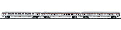 Marklin 41879 HO Scale Type A8u, A3rtu, A8tu TEE Trans Europe Express 3-Car Set - 3-Rail Ready to R -- 2 French State Railways SNCF & 1 Belgian SNCB (Era IV, silver, maroon)