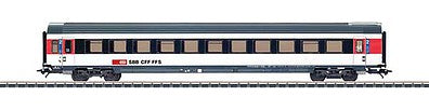 Marklin 42157 HO Scale Type Mark IV B 2nd Class Coach - 3-Rail - Ready to Run -- Swiss Federal Railways SBB 2 (Era VI 2018, InterCity, black, white, red)