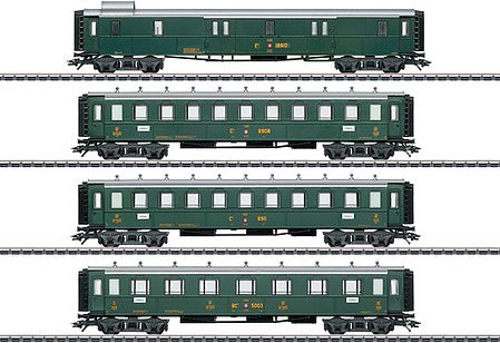 Marklin 42388 HO Scale 2 Type C4, 1 Type BC4, 1 Type F4 Passenger Set - 3-Rail - Ready to Run -- Swiss Federal Railways SBB-CFF-FFS (Era II 2019, green, silver)