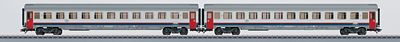 Marklin 42741 HO Scale Class I6 Eurofima 2nd Class Compartment Car 2-Pack - 3-Rail - Ready to Run -- Belgian State Railways SNCB/NMBS (Era VI 2013, white, blue, red)