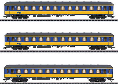 Marklin 42904 HO Scale Type ICK-A and 2 Type ICK-B Coaches Set - 3-Rail - Ready to Run -- Dutch Railways NS (Era V 2002, blue, yellow)