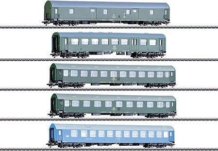Marklin 42982 HO Scale 5-Car Passenger Set - 3-Rail - Ready to Run -- German State Railways DR and 1 Czech CSD (Era IV 1970s)