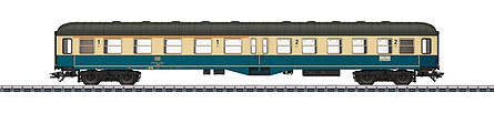 Marklin 43125 HO Scale Type ABylb 411 1st and 2nd Class Coach - 3-Rail - Ready to Run -- German Federal Railroad DB (Era IV 1984, ocean blue, ivory, gray)
