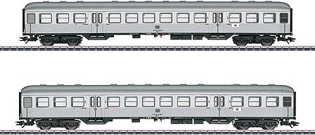 Marklin 43147 HO Scale Silver Coins 2nd Class Coach 2-Pack - 3-Rail - Ready to Run -- German Federal Railroad DB (Era IV 1970s, silver)