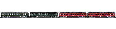 Marklin 43204 HO Scale Train D 475 4-Car Express Set - 3-Rail - Ready to Run -- German Federal Railroad DB (Era III, 2 green & 2 red)