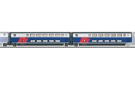 Marklin 43423 HO Scale TGV Euroduplex Add-On Car Set 1 - R2 and R3 1st Class - 3-Rail - Ready to Run -- French State Railways SNCF (Era VI, silver, blue, red, black)