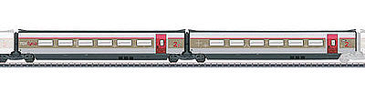 Marklin 43432 HO Scale TGV Lyria R6/R7 Intermediate Passenger Car Add-On Set #2 - 3-Rail - Ready to R -- French State SNCF/Swiss Federal Railways SBB (Era VI 2013, white, gray, red)