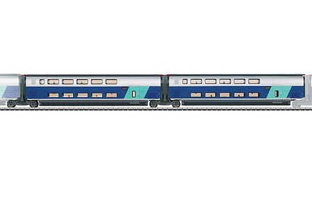 Marklin 43433 HO Scale TGV Euroduplex Add-On Car Set - R6 and R7 2nd Class - 3-Rail - Ready to Run -- French State Railways SNCF (Era VI, silver, blue, black)