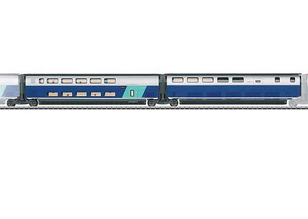 Marklin 43443 HO Scale TGV Euroduplex Add-On Car Set - R4 Bar and R5 2nd Class - 3-Rail - Ready to Ru -- French State Railways SNCF (Era VI, silver, blue, black)