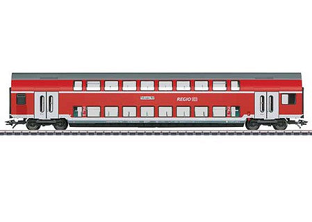 Marklin 43568 HO Scale Type DBza 751.0 2nd Class Bi-Level Coach - 3-Rail - Ready to Run -- German Railroad, Inc. DB AG (Era VI 2017, red, gray, white, Regio)