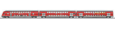 Marklin 43570 HO Scale Regio DB Bi-Level 3-Car Set - 3-Rail - Ready to Run -- 1 Cab Car & 2 Coaches German Railroad DB AG (Era VI 2012, red, gray)