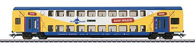 Marklin 43572 HO Scale 2nd Class Bi-Level Commuter Coach - 3-Rail - Ready to Run -- Metronom (Era VI 2017, yellow, blue)