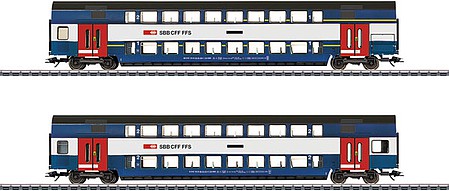 Marklin 43574 HO Scale 1 Type HVZ 1st Class, 1 Type HVZ 1st-2nd Class Set - 3-Rail - Ready to Run -- Swiss Federal Railways SBB-CFF-FFS (Era VI 2019 Zurich S Bahn, blue, white,