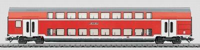 Marklin 43585 HO Scale Type DBz 751 2nd Class Bi-level Coach - 3-Rail - Ready to Run -- German Railroad DB AG (Era V, red, white, gray)
