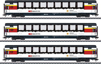 Marklin 43650 HO Scale Gotthard Panorama Express 3-Car Set - 3-Rail - Ready to Run -- Swiss Federal Railways SBB 1 (Era VI 2018, black, white, red)