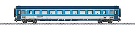 Marklin 43762 HO Scale Type Ampz 143 1st Class Coach - 3-Rail - Ready to Run -- Czech Railways CD (Era VI, blue, white)