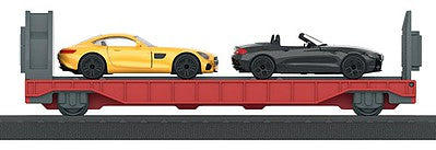 Marklin 44110 HO Scale Auto Transport Flatcar w/2 Autos - for My World Battery Train Sets -- Red, Gray