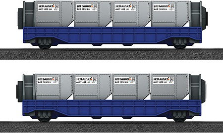 Marklin 44117 HO Scale Airport Jettainer 2-Car Set with Load - Ready-to-Run - My World Battery Set -- Lufthansa (blue, gray)