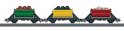 Marklin 44139 HO Scale Dump Car 3-Pack - 3-Rail - Ready to Run - My World -- With Loads (1 Each green, yellow, red)